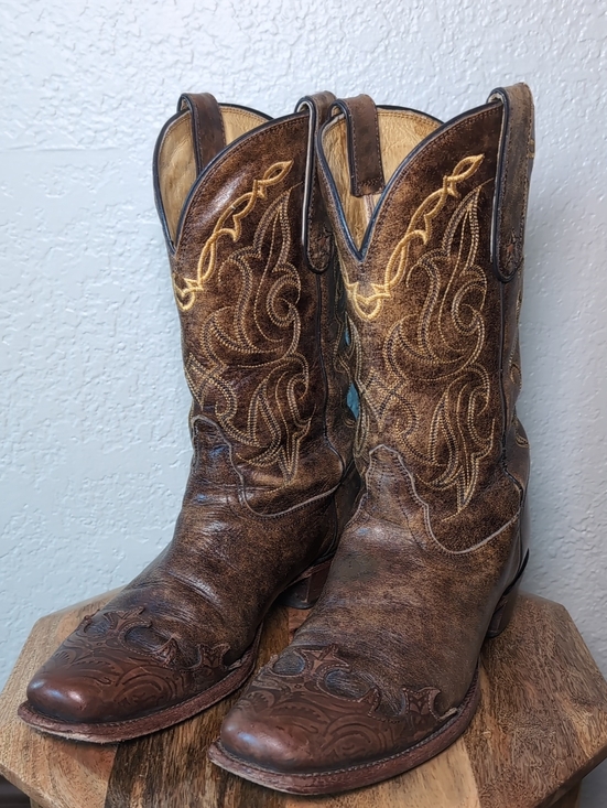 Tony Lama Shoes - Tony Lama Classic Brown Embroidered Western Cowboy Boots